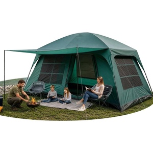 image:imageAbahub 10 Person Tent for Camping Family Cabin Tents with 2 Rooms and 2 Doors Large Tent with Rainfly Porch 4 Windows 14ft x 10ft x 81inGreen