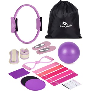 image:imageAbahub Pilates Ring Set Home Workout Pilates Equipment 14Magic Circle Yoga Ball Resistance Bands Sliding Disks Socks Fascial Ball Workout Guide amp Bag Blue Set