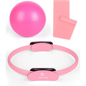 image:imageAbahub Pilates Ring Set Home Workout Pilates Equipment Pilates14Magic Circle 9Mini Ball Yoga Bands Hoop for Women Home Fitness Toning Arms ThighsLegs amp Core Pink Set