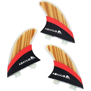 image:imageAbahub Surfboard Thruster Fins Set Compatible with FCS Style Fin BoxFiberglass Teak Veneer without accessories