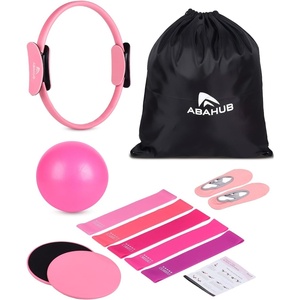 image:imageAbahub Pilates Ring Set Home Workout Pilates Equipment 14Magic Circle Yoga Ball Resistance Bands Sliding Disks Socks Fascial Ball Workout Guide amp Bag Blue Set9PCPink